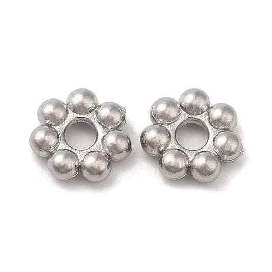 Non-Tarnish 304 Stainless Steel Spacer Beads, Flower, Granulated Beads, Stainless Steel Color 10 Pack