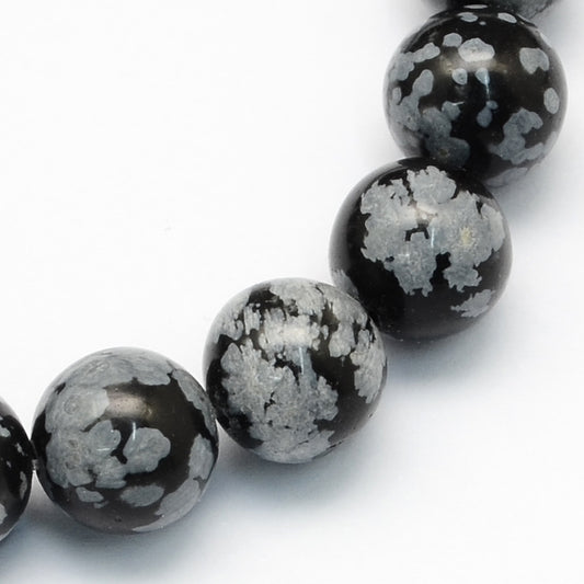 Natural Snowflake Obsidian Round Beads Strands, Asst Sizes