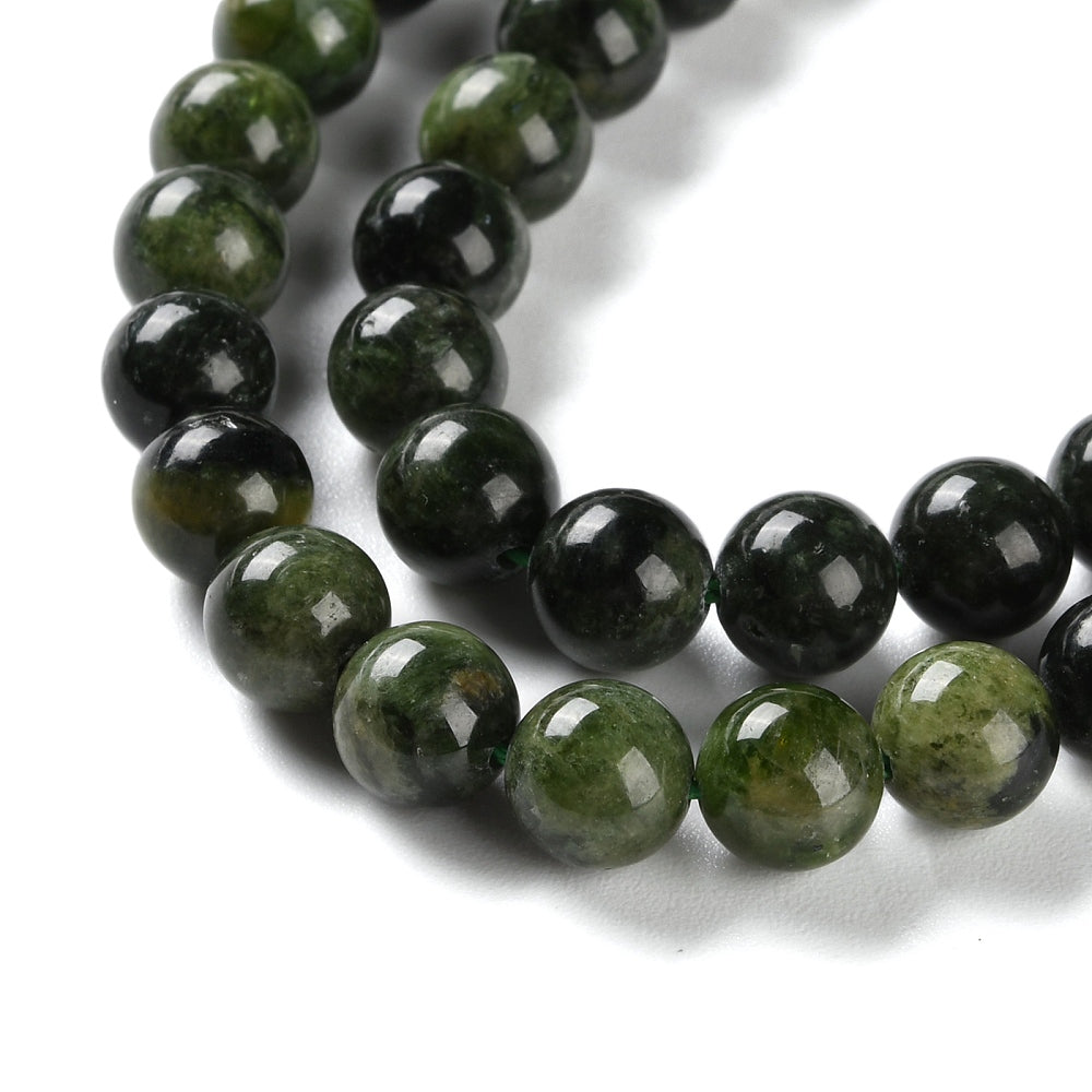 Natural Green Diopside Beads Strands, Round, 8mm