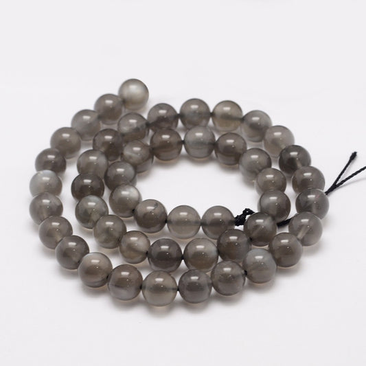 Natural Black Moonstone Beads Strands, Round, 8mm