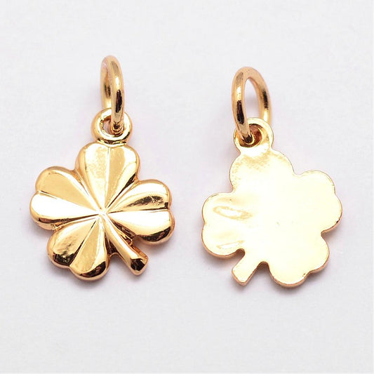 Brass Charms, Clover, Cadmium Free  Nickel Free & Lead Free, Real 18K Gold Plated 3PK