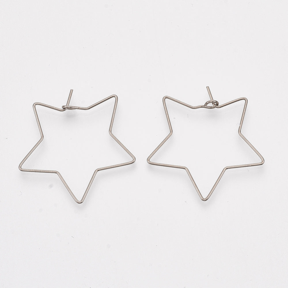 304 Stainless Steel Hoop Earring Findings, Star, Stainless Steel 2 Pack