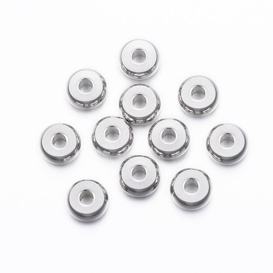 201 Stainless Steel Spacer Beads, Flat Round, Stainless Steel Color 20 Pack