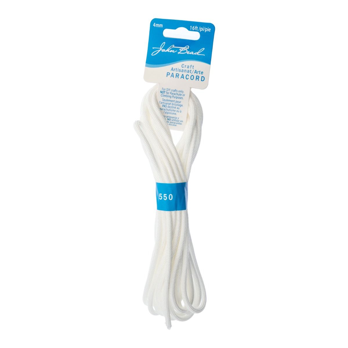 Craft Paracord 16ft (4.8m) 4mm White | The Pink Bead Shop Canada