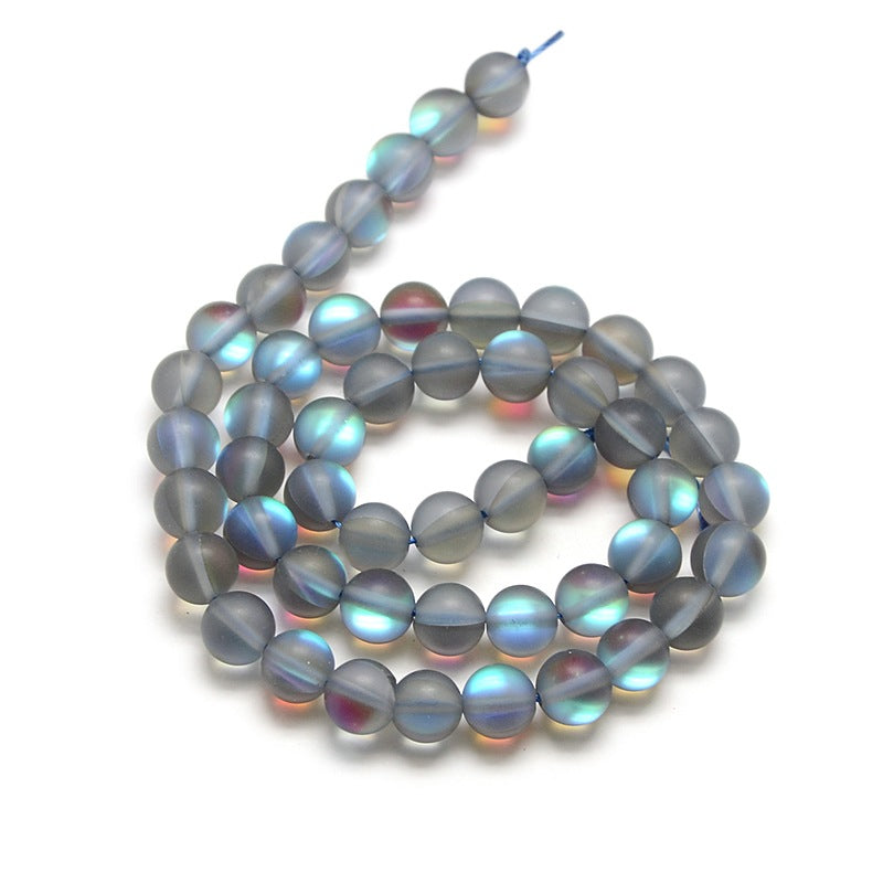 Mermaid Glass Holographic Beads, Half AB Color Plated, Frosted, Round,Dk Gray 8mm