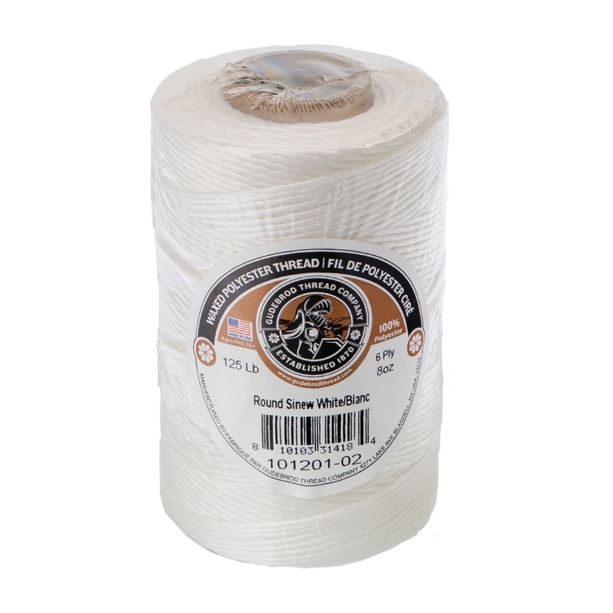 Gudebrod Round Sinew 8oz White 825ft (275yd) Spool | The Pink Bead Shop Canada