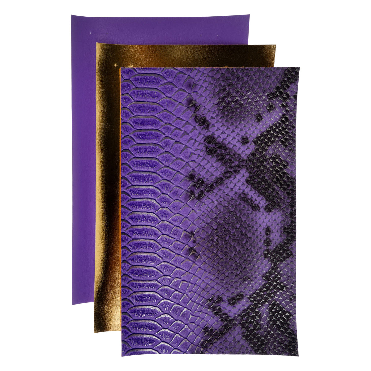 Animal Print Faux Leather Sheets – Purple & Gold – 5x8 Inch – 3 Pack | The Pink Bead Shop Canada