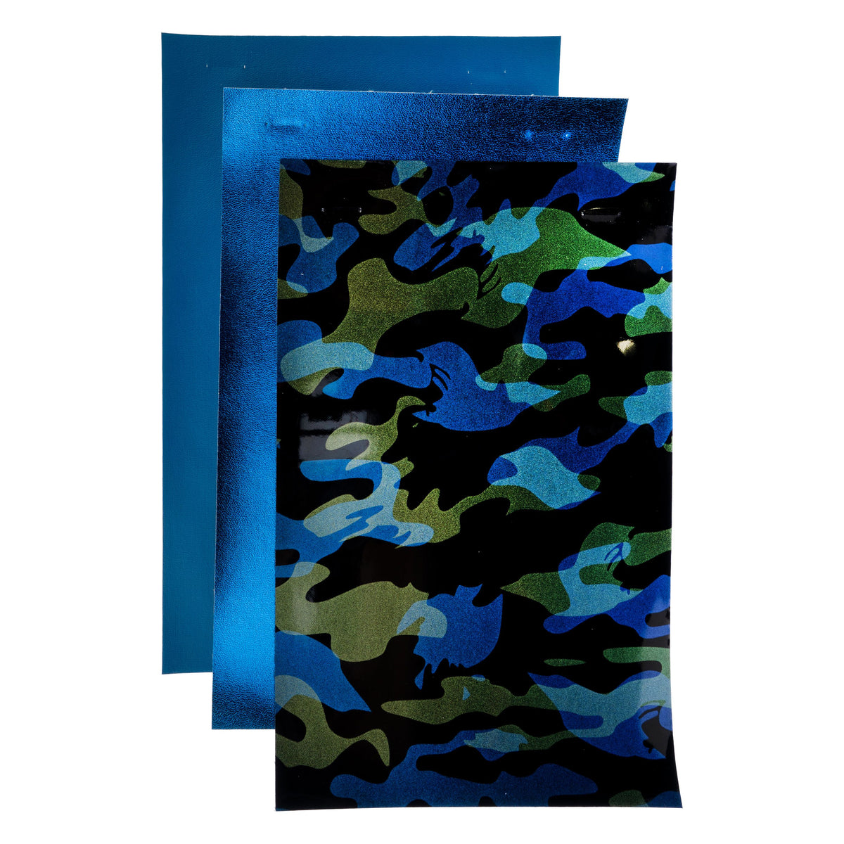 Blue Camouflage Faux Leather Sheets – 5x8 Inch – 3 Pack | The Pink Bead Shop Canada