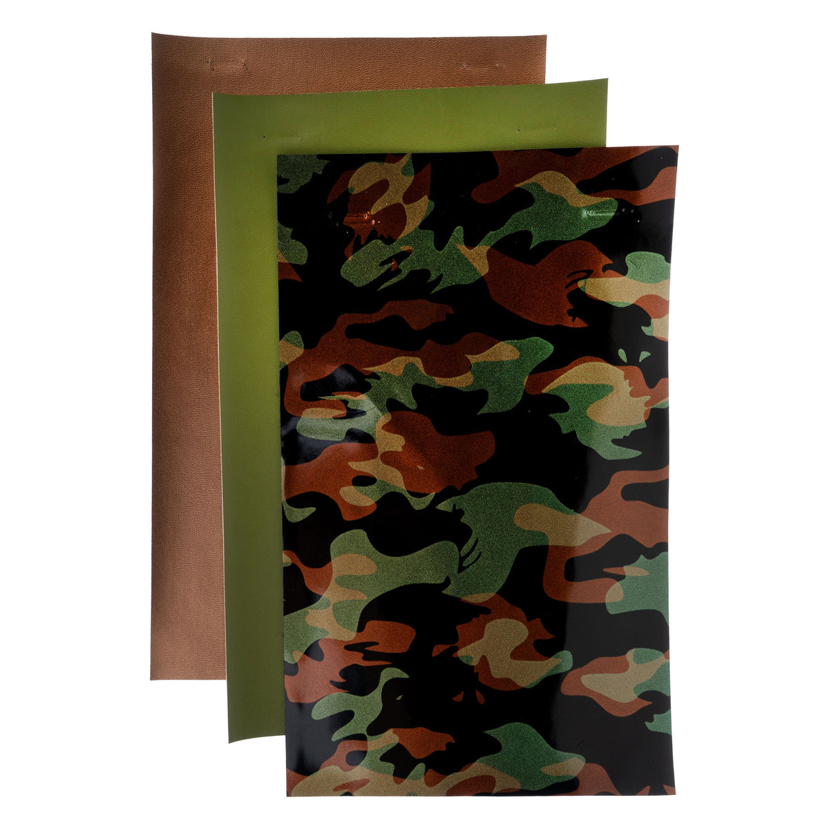 Camouflage Faux Leather Sheets 5x8 Inch – Dark Green & Brown 3 Pack | The Pink Bead Shop Canada