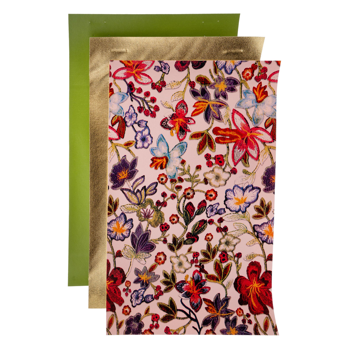 Floral Faux Leather Sheets 5x8 Inch – Green & Gold 3 Pack | The Pink Bead Shop Canada