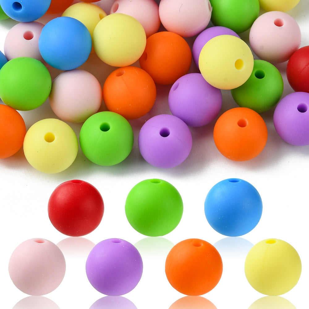 Food Grade Eco-Friendly Silicone Focal Beads, Round, Mixed Color 12mm
