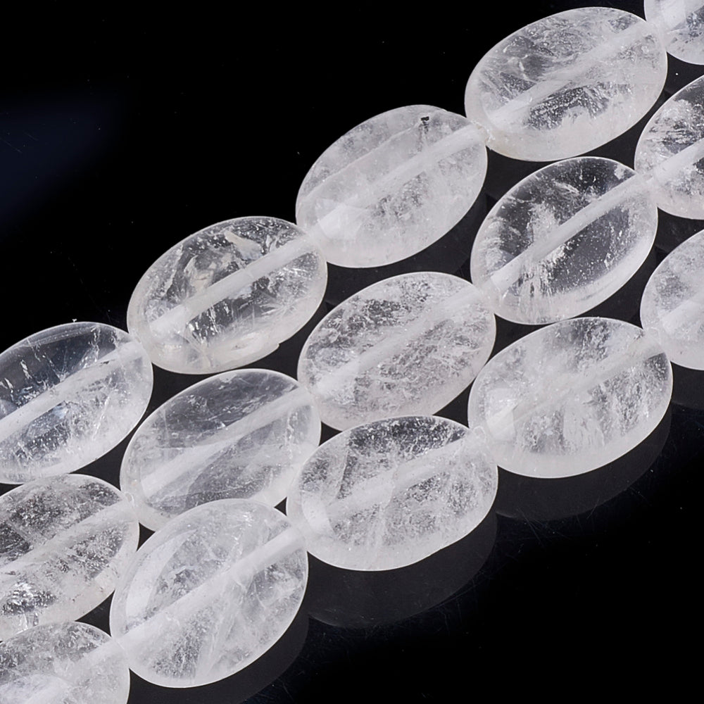 Natural Quartz Crystal Beads Strands, Rock Crystal Beads, Oval, Size: about 18~18.5mm long, 13mm wide, 6mm thick