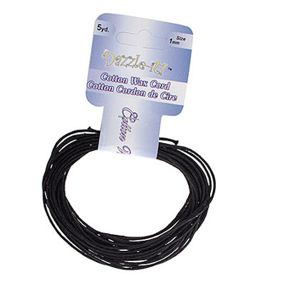 Dazzle-It Cotton Wax Cord 1mm Round Black 5yds