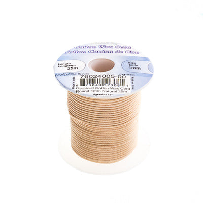 Dazzle-It Cotton Wax Cord 1mm Round Natural 25m Spool