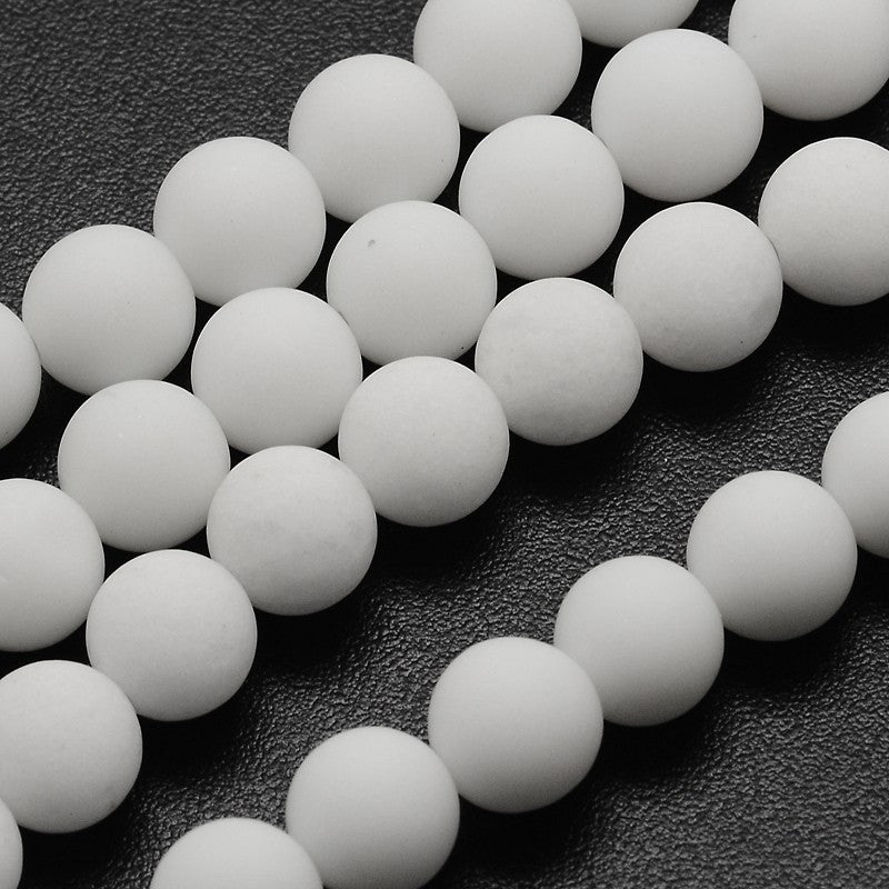 Natural White Jade Beads Strands, Frosted, Round, 8mm