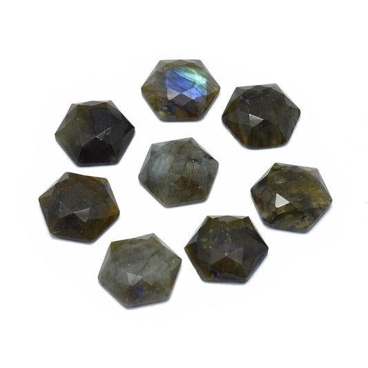 Natural Labradorite Cabochons, Hexagon, Faceted 2 pack