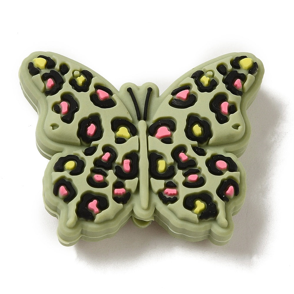 Silicone Beads, Butterfly, Dark Sea Green