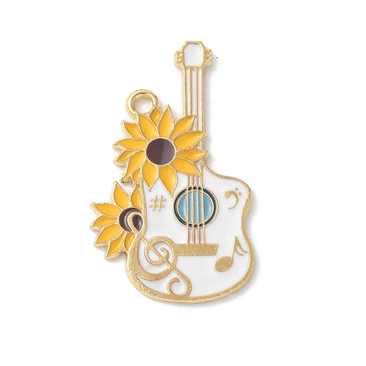 Alloy Enamel Pendants, Oil Dripping, Musical Instrument, Guitar