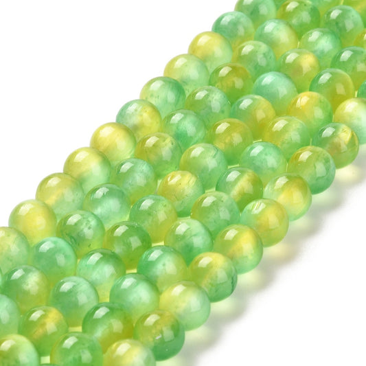 Natural Selenite Beads Strands, Grade A, Dyed, Round, Green Yellow 8mm