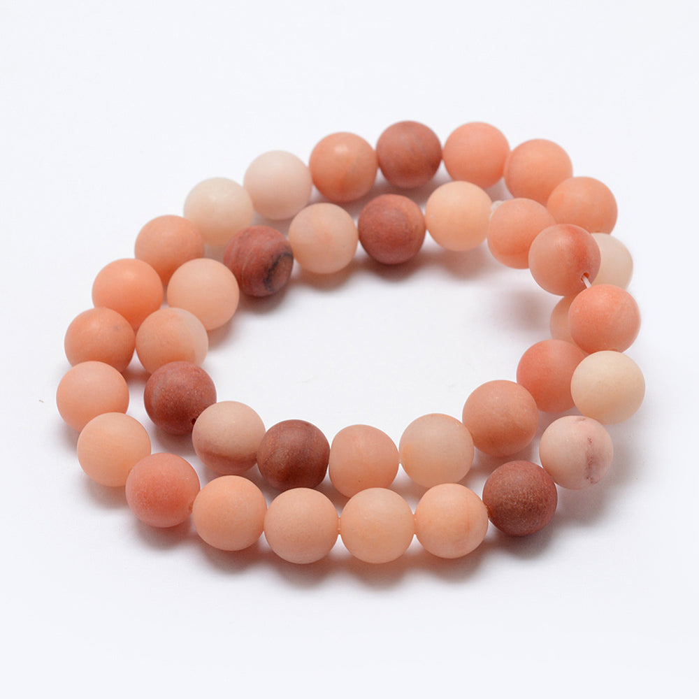 Natural Pink Aventurine Beads Strands, Frosted, Round, 8mm