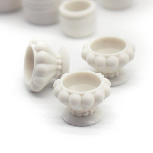 Miniature Empty Flower Pot Model, Plastic Plant Landscape Outdoor Flower Floral White