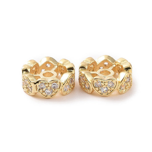 Heart Brass Micro Pave Beads 2 Pk Platinum and Gold Color