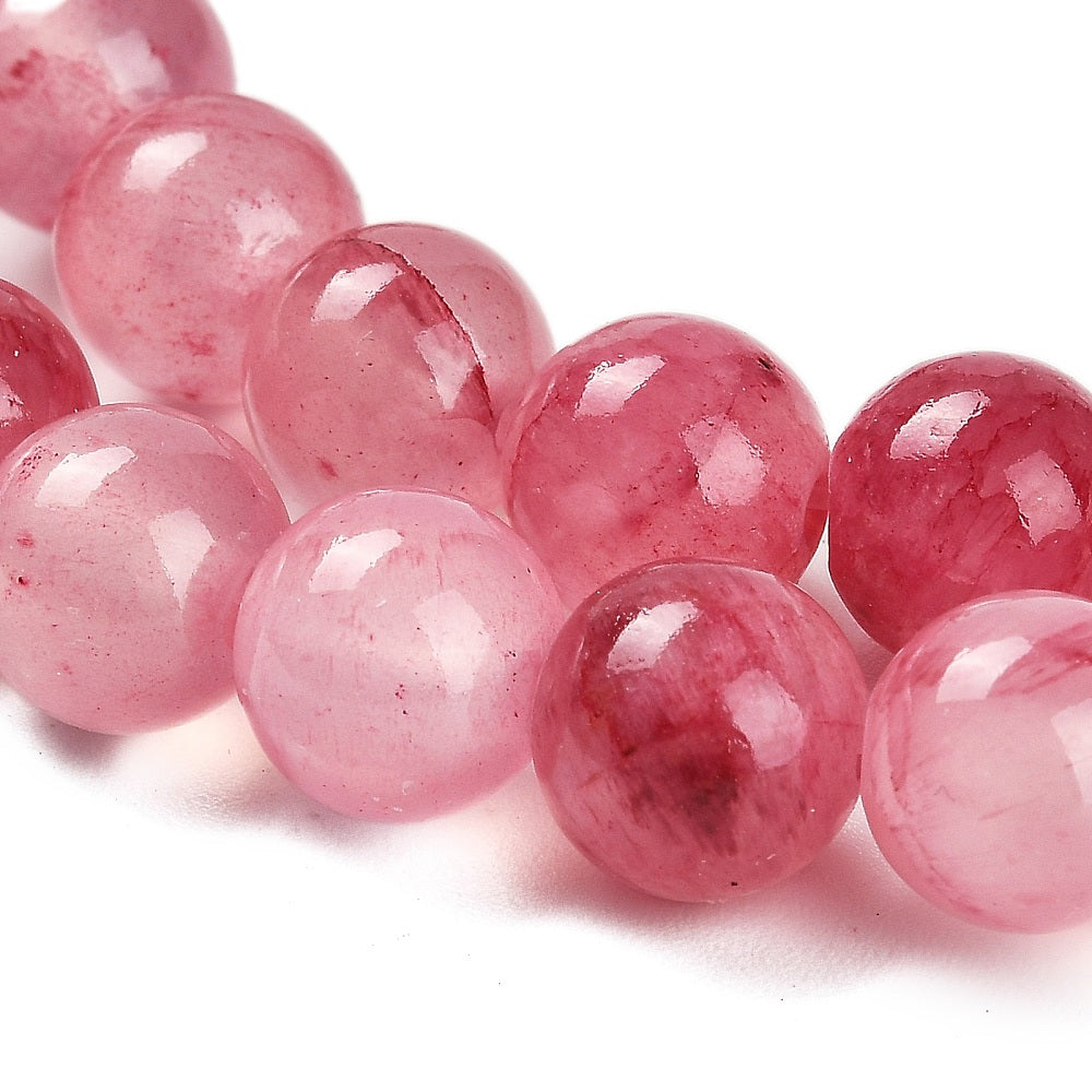 Natural Green Jade Beads Strands, Round, Dyed, Cerise, 8mm