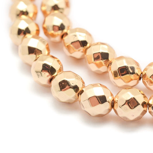 Hematite Faceted Grade AAA Long Lasting Plated 4mm Light Gold Bead Strands
