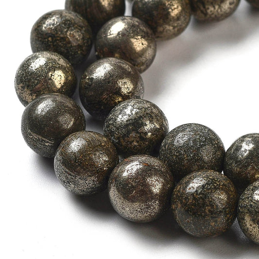 Pyrite Natural Dark Slate Grey 8mm Round Bead Strands