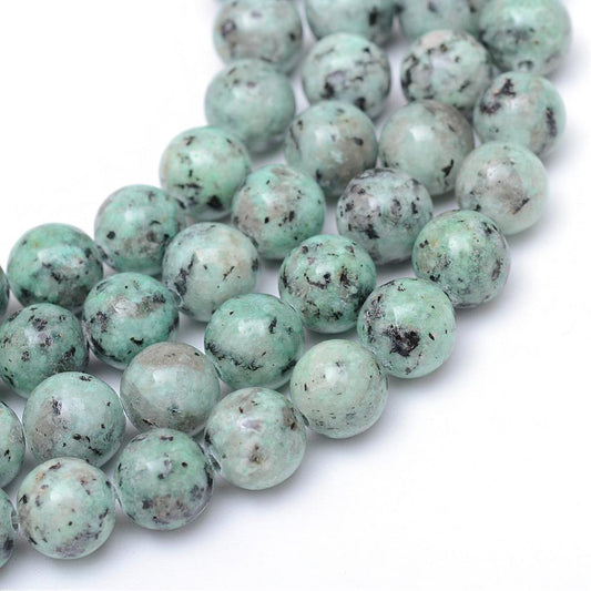 Natural Sesame Jasper/Kiwi Jasper Bead Strands, Round, Medium Aquamarine Size 8mm