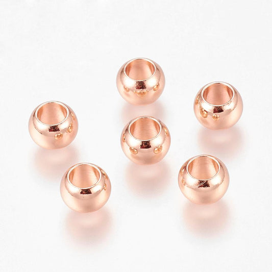 Brass European Beads, Lager Hole Beads, Long-Lasting Plated, Rondelle, Black, Gold, Rose Gold Size 8mm Pkg of 5