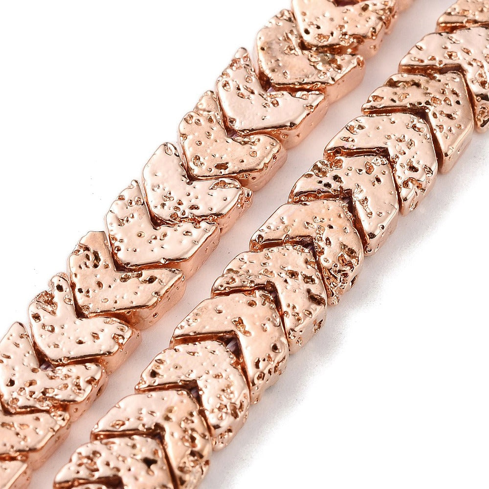 Electroplated Natural Lava Rock Beads Strands, Arrow, Rose Gold Plated Size: about 6~6.5mm