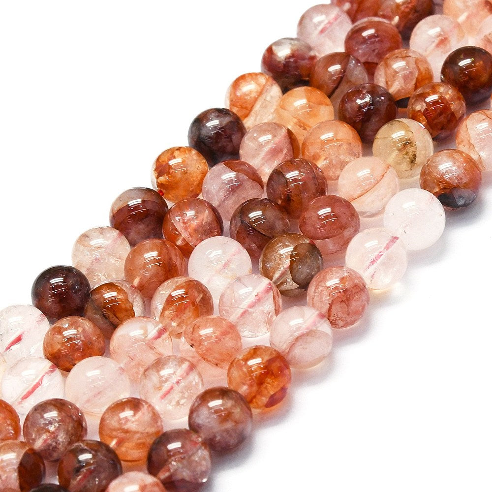 Natural Red Hematoid Quartz/Ferruginous Quartz Beads Strands, Fire Quartz, Grade AB, Round, 8mm