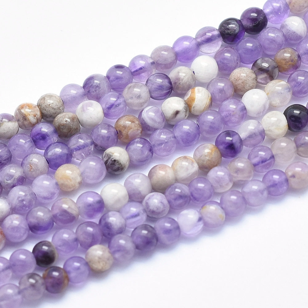 Natural Chevron Amethyst Beads Strands, Round, 4mm