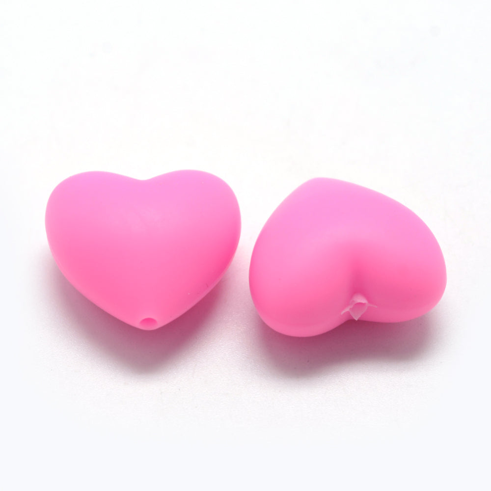 Food Grade Eco-Friendly Silicone Focal Bead; Heart, Deep Pink