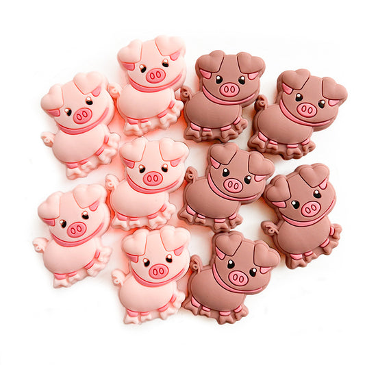 Piggie Silicone Beads Pink & Brown