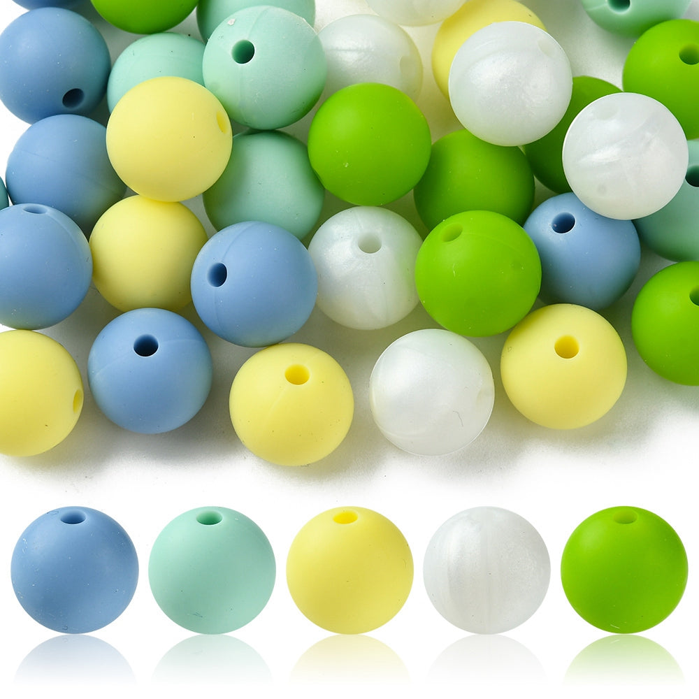 Food Grade Eco-Friendly Silicone Focal Beads, Round, Mixed Color 12mm