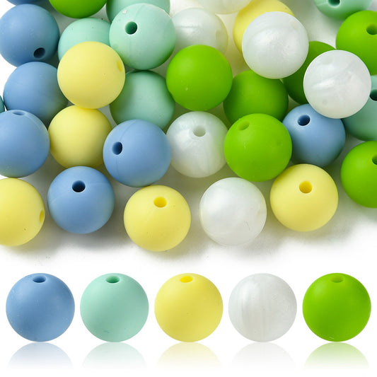 Food Grade Eco-Friendly Silicone Focal Beads, Round, Mixed Color 12mm