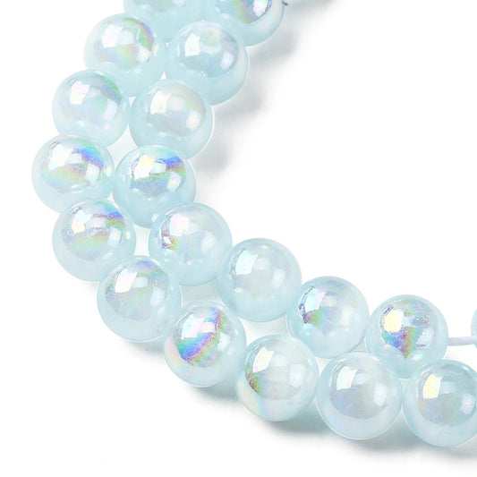 Light Sky Blue AB Plated Selenite Beads – 8mm Round, 50pcs/Strand (15.5”) The Pink Bead Shop