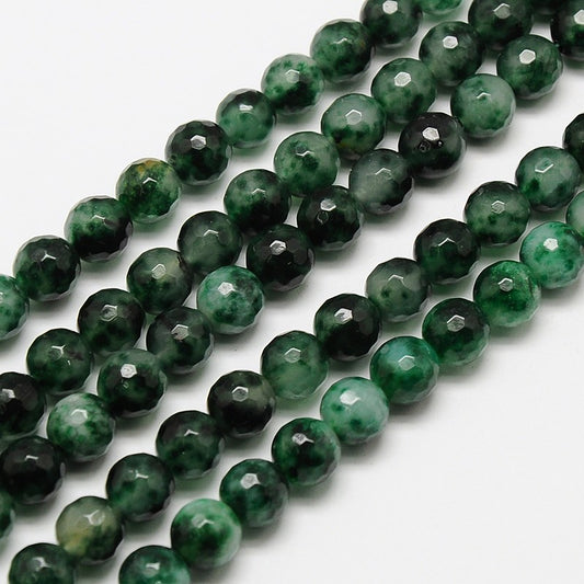 Natural Malaysia Jade Bead Strands, Faceted Round Dyed Beads, Dark Green Size: about 4mm