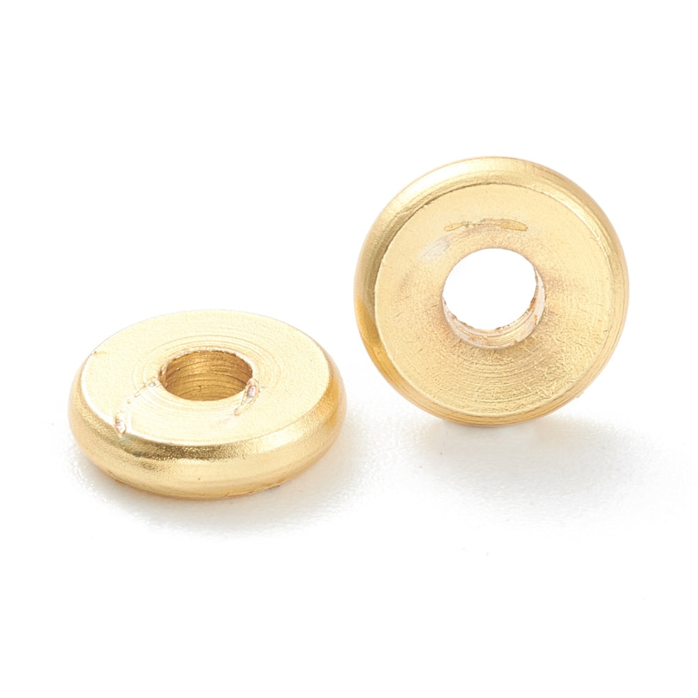 Brass Beads, Long-Lasting Plated, Flat Round/Disc, Heishi Beads, Matte Style, Real 18K Gold Plated 20 pack