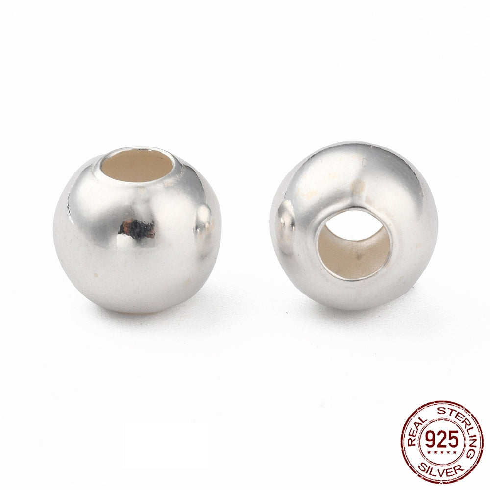 925 Sterling Silver Beads, Round, Silver Size: about 8mm in diameter, hole: 3mm. 2 PACK