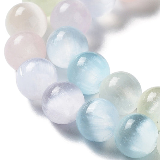 Selenite Beads Dyed Macaron Color Round 8mm (48pcs/Strand) The Pink Bead Shop