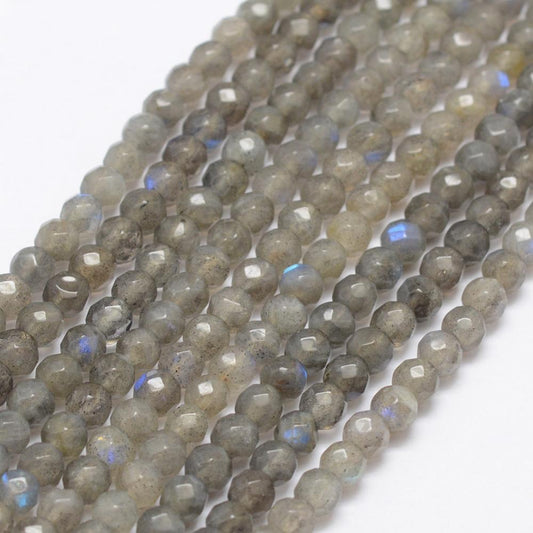 Natural Labradorite Beads Strands, Faceted, Round 4mm