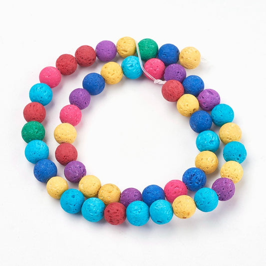 Lava Rock Dyed Bead Strands Round Colorful 8mm