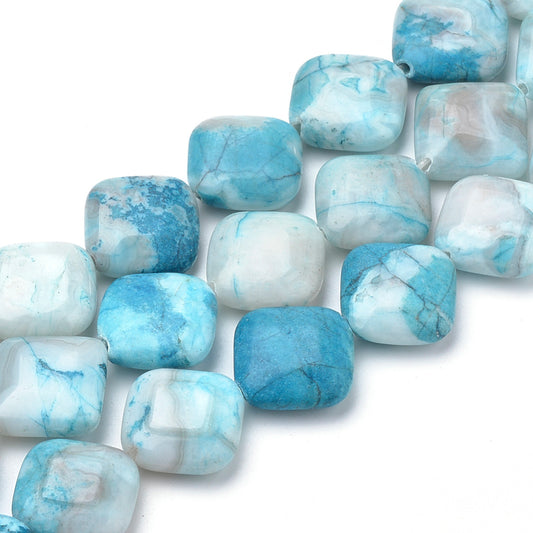 Crazy Lace Agate Dyed Rhombus Deep Sky Blue Bead Strands