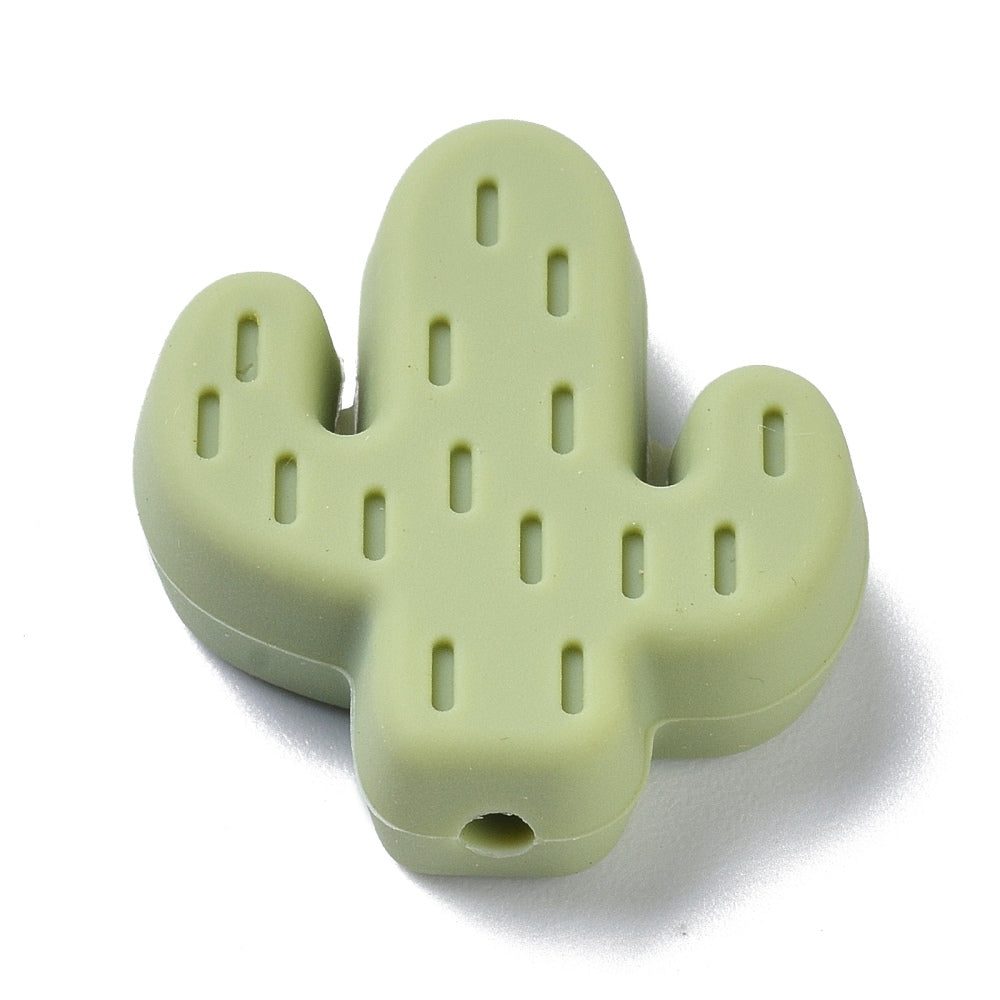 Silicone Focal Beads, Cactus, Dark Sea Green