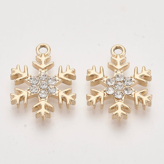 Alloy Pendants, with Crystal Rhinestones, Snowflake, Light Gold & Silver 2 Pack