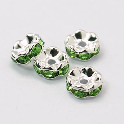 Brass Rhinestone Beads, Grade "A", Rhinestone, Silver Color Plated, Nickel Free about 8mm 10 pack