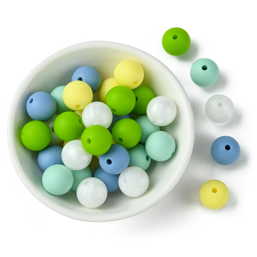 Food Grade Eco-Friendly Silicone Focal Beads, Round, Mixed Color 12mm